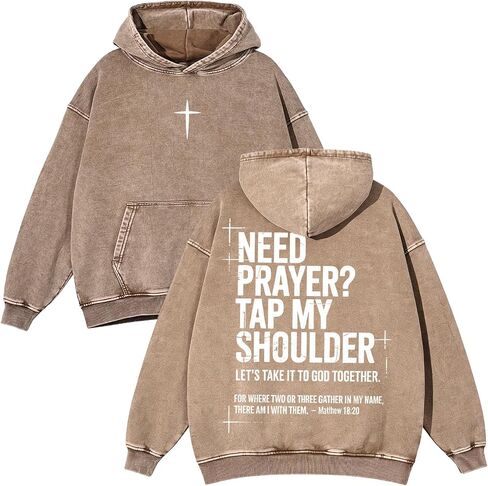 Need Prayer Tap My Shoulder Hoodie Christian Cross God Sweatshirt Unisex Casual Acid Wash Pullover Hooded Oversized Tops in Kuwait