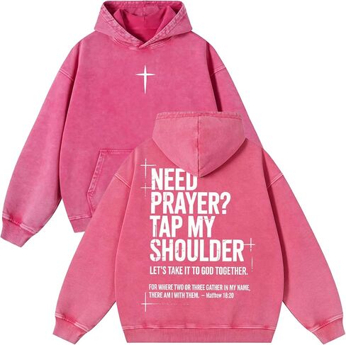 Need Prayer Tap My Shoulder Hoodie Christian Cross God Sweatshirt Unisex Casual Acid Wash Pullover Hooded Oversized Tops in Kuwait