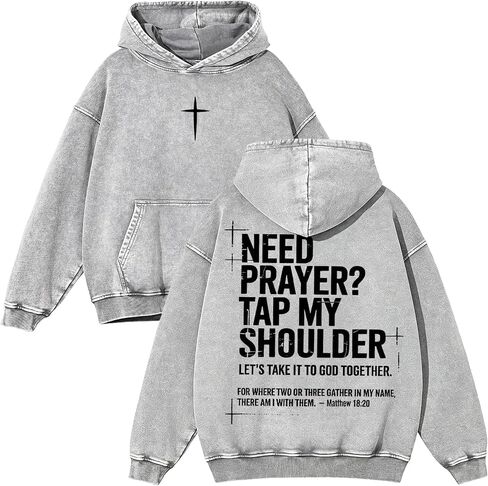 Need Prayer Tap My Shoulder Hoodie Christian Cross God Sweatshirt Unisex Casual Acid Wash Pullover Hooded Oversized Tops in Kuwait