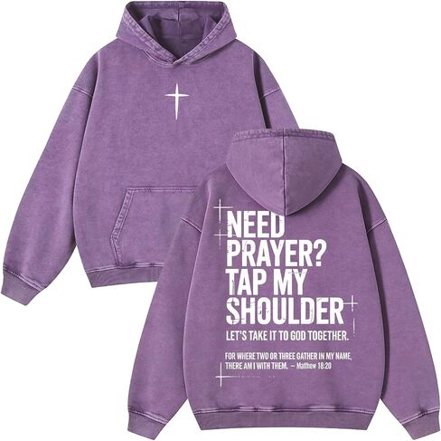 Need Prayer Tap My Shoulder Hoodie Christian Cross God Sweatshirt Unisex Casual Acid Wash Pullover Hooded Oversized Tops in Kuwait