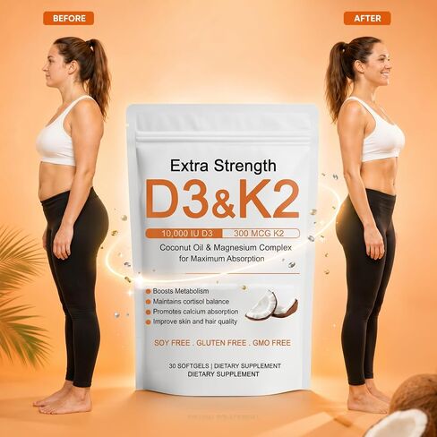 D3 K2 Vitamin 10000 IU Supplements, D3 & K2 Magnesium Complex Softgels, D3 + K2 (Mk-7) | Extra Strength Support Bone & Immune | Improve Energy | Non-GMO, 200 Softgels (1) (1) in Saudi Arabia