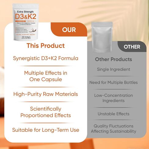 D3 K2 Vitamin 10000 IU Supplements, D3 & K2 Magnesium Complex Softgels, D3 + K2 (Mk-7) | Extra Strength Support Bone & Immune | Improve Energy | Non-GMO, 200 Softgels (1) (1) in Saudi Arabia
