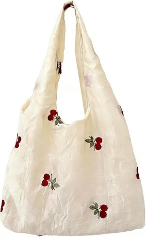 Cute Embroidered Cherry Purse - Shoulder Bag for Women, Cherry Bag, Casual Summer Beach Bags, Foldable Tote Bag For Travel in Saudi Arabia