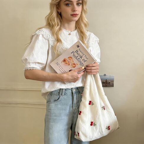 Cute Embroidered Cherry Purse - Shoulder Bag for Women, Cherry Bag, Casual Summer Beach Bags, Foldable Tote Bag For Travel in Saudi Arabia