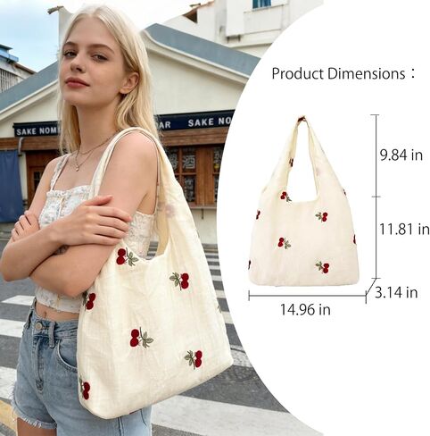 Cute Embroidered Cherry Purse - Shoulder Bag for Women, Cherry Bag, Casual Summer Beach Bags, Foldable Tote Bag For Travel in Saudi Arabia