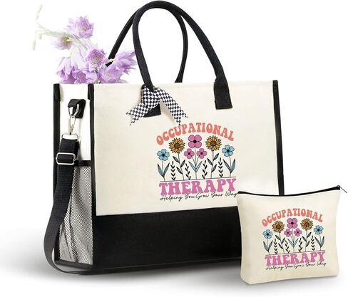 InnoBeta Occupational Therapy Gifts for Women, Canvas Tote Bag with Top Zipper Closure and Shoulder Strap, Thank You Gifts for Occupational Therapist OT in Kuwait