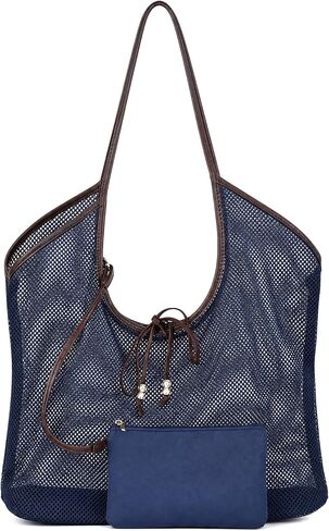 Mesh Beach Tote Bag with Zipper Pouch, Large Breathable Net Shoulder Bag for Beach, Travel & Shopping in Saudi Arabia