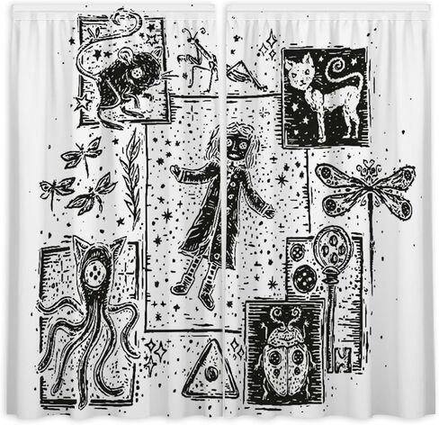 Funnytree Mysterious Girl Window Curtains Button Princess Drapes Bedroom Home Room Decor Durable Fabric Machine Washable 82" X 84" SC00215-013 in Kuwait