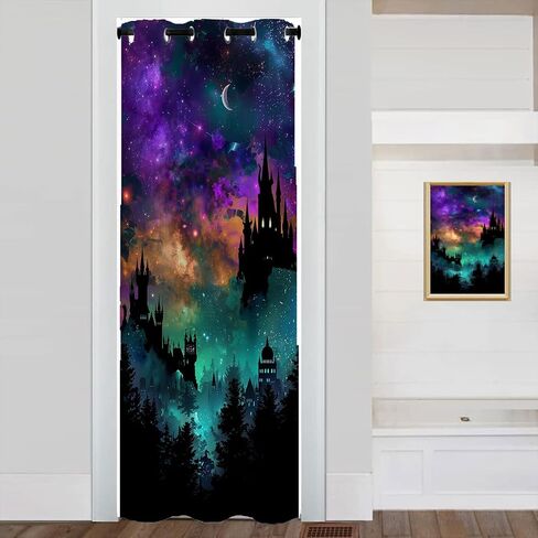 Starry Night Sky Doorway Curtain, Fantasy Castles Magic Enchanted Forest Closet Door Cover Curtain for Kids Boys Girls Teens Bedroom Living Room 1 Panel 34" W X 80" L in Saudi Arabia