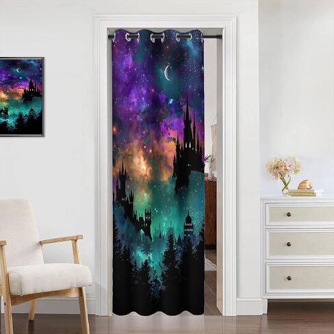 Starry Night Sky Doorway Curtain, Fantasy Castles Magic Enchanted Forest Closet Door Cover Curtain for Kids Boys Girls Teens Bedroom Living Room 1 Panel 34" W X 80" L in Saudi Arabia