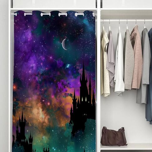 Starry Night Sky Doorway Curtain, Fantasy Castles Magic Enchanted Forest Closet Door Cover Curtain for Kids Boys Girls Teens Bedroom Living Room 1 Panel 34" W X 80" L in Saudi Arabia