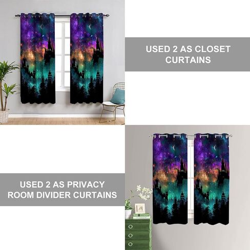 Starry Night Sky Doorway Curtain, Fantasy Castles Magic Enchanted Forest Closet Door Cover Curtain for Kids Boys Girls Teens Bedroom Living Room 1 Panel 34" W X 80" L in Saudi Arabia