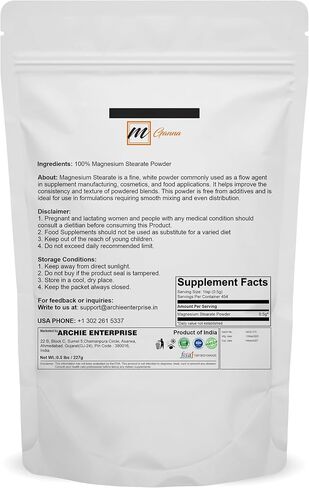 Magnesium Stearate Powder (Food Grade) 227 gm / 0.5 lbs | Ideal for Supplements, Food Processing, Cosmetics, and DIY Projects in Saudi Arabia