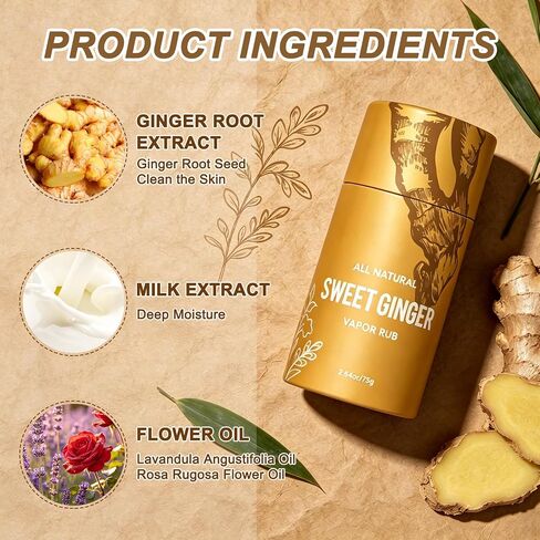 YIVANNUO 2PCS Sweet Ginger Vapor Rub Stick, All-Natural Herbal Balm Multipurpose Vapor Rub with Ginger and Peppermint extracts for Daily Body Massage in Saudi Arabia