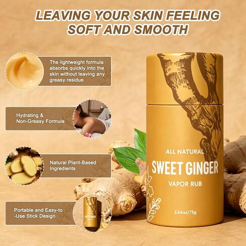YIVANNUO 2PCS Sweet Ginger Vapor Rub Stick, All-Natural Herbal Balm Multipurpose Vapor Rub with Ginger and Peppermint extracts for Daily Body Massage in Saudi Arabia