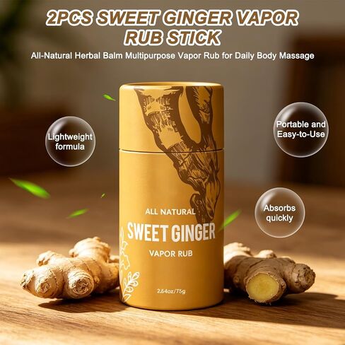 YIVANNUO 2PCS Sweet Ginger Vapor Rub Stick, All-Natural Herbal Balm Multipurpose Vapor Rub with Ginger and Peppermint extracts for Daily Body Massage in Saudi Arabia