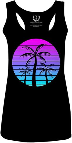 0388. Summer Vacations Vaporwave Palm Trees Aesthetics Art Sunset Beach Women's Tank Top Racerback in Saudi Arabia