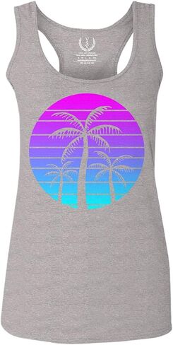 0388. Summer Vacations Vaporwave Palm Trees Aesthetics Art Sunset Beach Women's Tank Top Racerback in Saudi Arabia