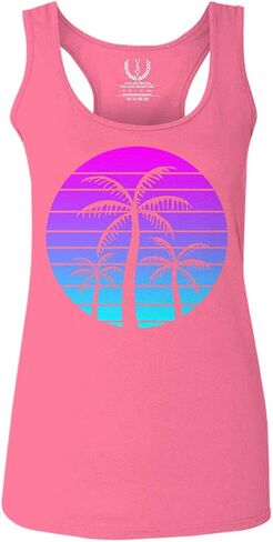 0388. Summer Vacations Vaporwave Palm Trees Aesthetics Art Sunset Beach Women's Tank Top Racerback in Saudi Arabia