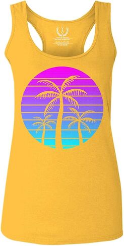0388. Summer Vacations Vaporwave Palm Trees Aesthetics Art Sunset Beach Women's Tank Top Racerback in Saudi Arabia
