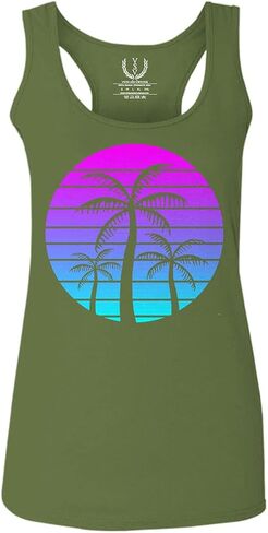 0388. Summer Vacations Vaporwave Palm Trees Aesthetics Art Sunset Beach Women's Tank Top Racerback in Saudi Arabia