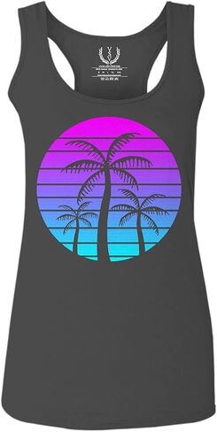 0388. Summer Vacations Vaporwave Palm Trees Aesthetics Art Sunset Beach Women's Tank Top Racerback in Saudi Arabia