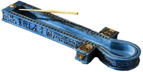 Ebros Gift Egyptian Beautiful Blue Hieroglyphic Symbols Golden Cartouche Ankh Key Incense Stick Burner Holder Figurine Gods of Egypt Talisman of Balance Health and Life Force in Kuwait