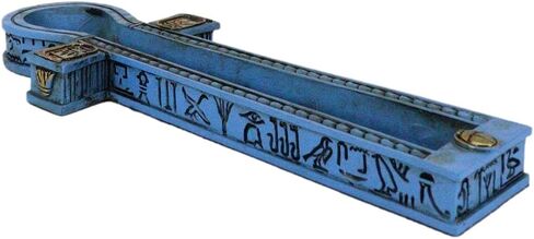Ebros Gift Egyptian Beautiful Blue Hieroglyphic Symbols Golden Cartouche Ankh Key Incense Stick Burner Holder Figurine Gods of Egypt Talisman of Balance Health and Life Force in Kuwait