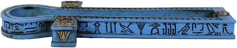 Ebros Gift Egyptian Beautiful Blue Hieroglyphic Symbols Golden Cartouche Ankh Key Incense Stick Burner Holder Figurine Gods of Egypt Talisman of Balance Health and Life Force in Kuwait