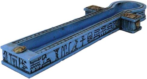 Ebros Gift Egyptian Beautiful Blue Hieroglyphic Symbols Golden Cartouche Ankh Key Incense Stick Burner Holder Figurine Gods of Egypt Talisman of Balance Health and Life Force in Kuwait