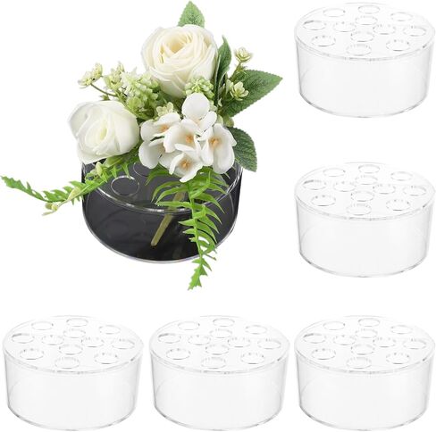 6 Pcs Round Acrylic Flower Vases for Centerpieces with 12 Holes | 5.51 x 2.55" Acrylic Floral Base, Long-Lasting Indoor​ Centerpiece Table Decor for Wedding Birthday Event Dining Table Decor in Saudi Arabia