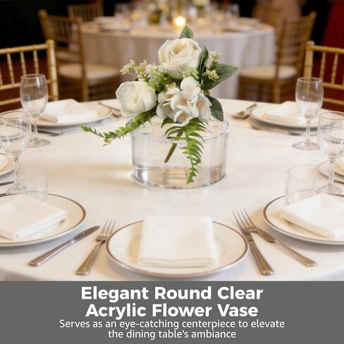 6 Pcs Round Acrylic Flower Vases for Centerpieces with 12 Holes | 5.51 x 2.55" Acrylic Floral Base, Long-Lasting Indoor​ Centerpiece Table Decor for Wedding Birthday Event Dining Table Decor in Saudi Arabia