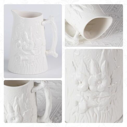 Ceramic Vase with Handle, Unique White Flower Vases for Bouquet, Bud, Mordern Decorative for Home, Office, Centerpieces, Kitchen, Living Room, Bedroom in Saudi Arabia
