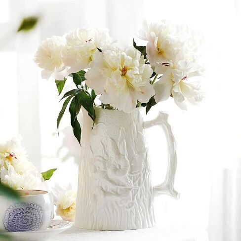 Ceramic Vase with Handle, Unique White Flower Vases for Bouquet, Bud, Mordern Decorative for Home, Office, Centerpieces, Kitchen, Living Room, Bedroom in Saudi Arabia