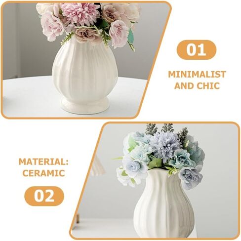 PRETYZOOM Ceramic Flower Vase 6.69In Small White Decorative Vase for Dried Flowers Minimalist Home Decor Accent for Living Room Bedroom Office in Saudi Arabia