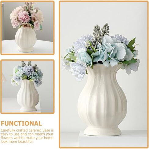 PRETYZOOM Ceramic Flower Vase 6.69In Small White Decorative Vase for Dried Flowers Minimalist Home Decor Accent for Living Room Bedroom Office in Saudi Arabia