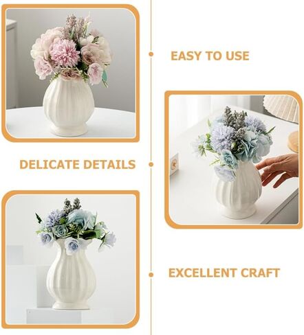 PRETYZOOM Ceramic Flower Vase 6.69In Small White Decorative Vase for Dried Flowers Minimalist Home Decor Accent for Living Room Bedroom Office in Saudi Arabia