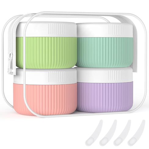 ME.FAN Travel Containers for Toiletries, TSA Approved 2 oz Silicone Cream Jars, Leak-proof Journey Containers, Trip Accessories with Lid for Cosmetic Face Hand Body Cream 4 Pack White Lid Pink in Saudi Arabia