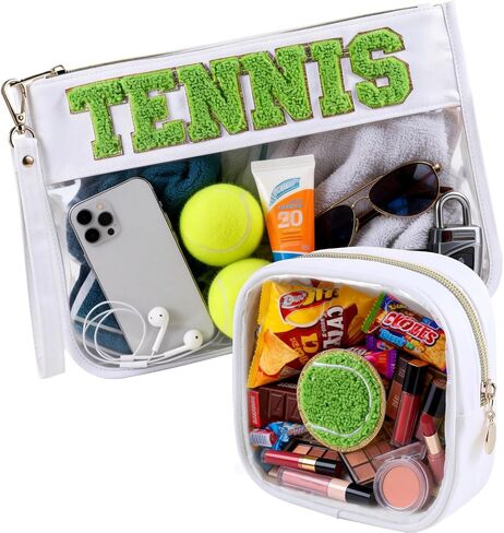 2-Piece Softball Gifts Makeup Snack Bag Chenille Letter Patch | Large Baseball Clear PVC Travel Zipper Pouch Accessories Stuff Waterproof Portable Sport Bag for Mom, Girls in Saudi Arabia