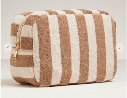 A Dash of Chic Terry Cloth Striped Cabana Cosmetic Bag, Travel Toiletry Pouch, Zipper Closure, 9x3x4 Inches (Light Blue) in Saudi Arabia