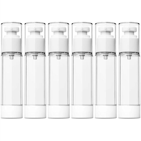 TUZAZO 6 Pack 1.7 OZ/50 ML Airless Pump Bottles, Clear Plastic Travel Size Pump Bottles, Refillable Vacuum Cosmetic Containers Lotion Dispenser for Foundation, Cream, Shampoo in Kuwait