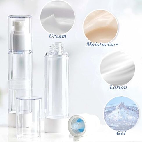 TUZAZO 6 Pack 1.7 OZ/50 ML Airless Pump Bottles, Clear Plastic Travel Size Pump Bottles, Refillable Vacuum Cosmetic Containers Lotion Dispenser for Foundation, Cream, Shampoo in Kuwait