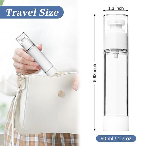TUZAZO 6 Pack 1.7 OZ/50 ML Airless Pump Bottles, Clear Plastic Travel Size Pump Bottles, Refillable Vacuum Cosmetic Containers Lotion Dispenser for Foundation, Cream, Shampoo in Kuwait