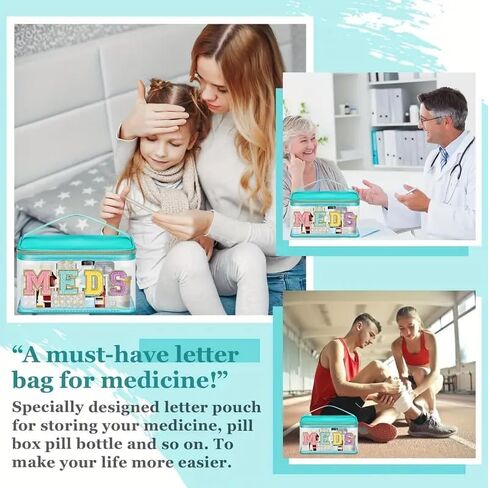 1pc Fashion PC Transparent Cosmetic Bag with Chenille MEDS Lettering, Portable Nylon Makeup Casewith Smooth Metal Zipper, Durable Handle,Multipurpose Toiletry Storage for Women Girls,Black in Kuwait