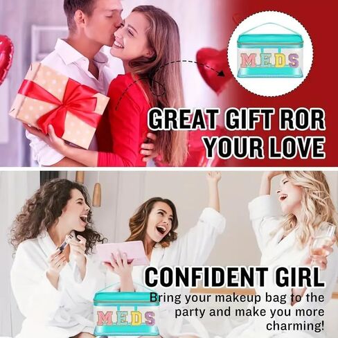 1pc Fashion PC Transparent Cosmetic Bag with Chenille MEDS Lettering, Portable Nylon Makeup Casewith Smooth Metal Zipper, Durable Handle,Multipurpose Toiletry Storage for Women Girls,Black in Kuwait