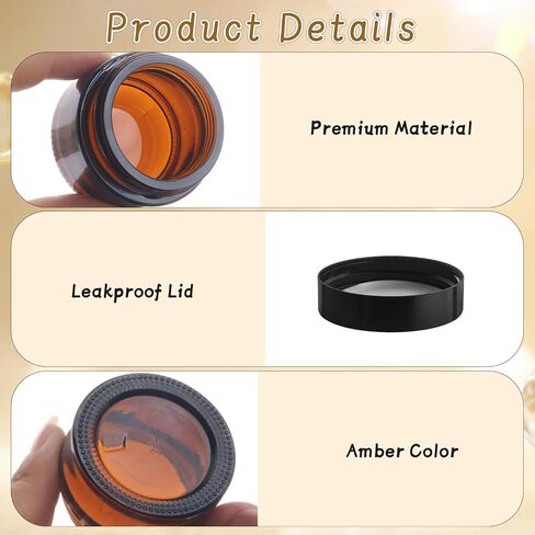 24 Pcs Amber Glass Jars Round Small Glass Jars Empty Refillable Cosmetic Containers with Inner Liners & Black Lids for Make Up Sample Powder Cream Lotion Spice - 15g/0.5oz in Saudi Arabia