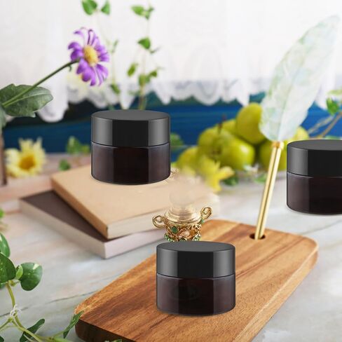 24 Pcs Amber Glass Jars Round Small Glass Jars Empty Refillable Cosmetic Containers with Inner Liners & Black Lids for Make Up Sample Powder Cream Lotion Spice - 15g/0.5oz in Saudi Arabia