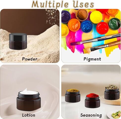 24 Pcs Amber Glass Jars Round Small Glass Jars Empty Refillable Cosmetic Containers with Inner Liners & Black Lids for Make Up Sample Powder Cream Lotion Spice - 15g/0.5oz in Saudi Arabia