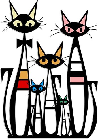 Pigort Cat Wall Art Decor – 10.4 x 14.7 Inches Colorful Retro Iron Metal Wall Decor for Cat Lovers, Mid-Century Modern Home Decor for Living Room, Bedroom, Kitchen, Office in Saudi Arabia