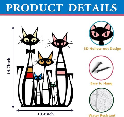 Pigort Cat Wall Art Decor – 10.4 x 14.7 Inches Colorful Retro Iron Metal Wall Decor for Cat Lovers, Mid-Century Modern Home Decor for Living Room, Bedroom, Kitchen, Office in Saudi Arabia